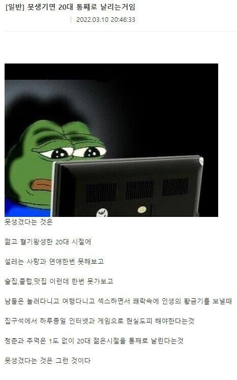aadd40a29017220846b7fd714814bcd6.webp 못생기면 20대 통째로 날리는거임.jpg