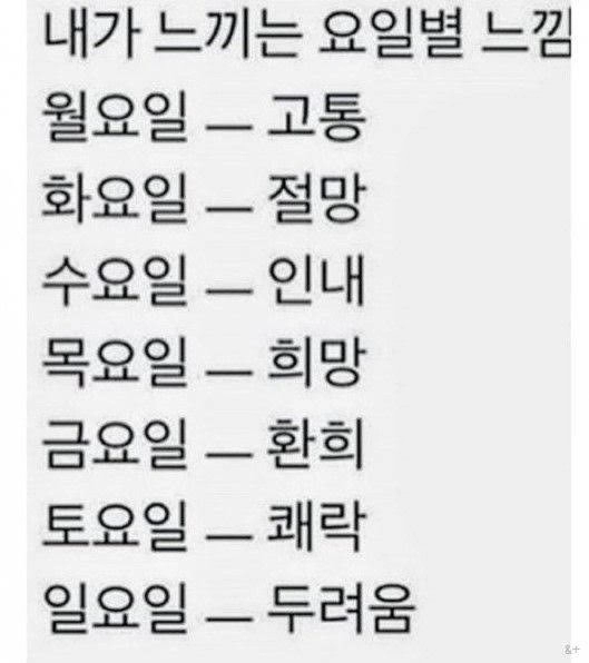 직장인들이 느끼는 요일별 느낌 ㅋㅋ