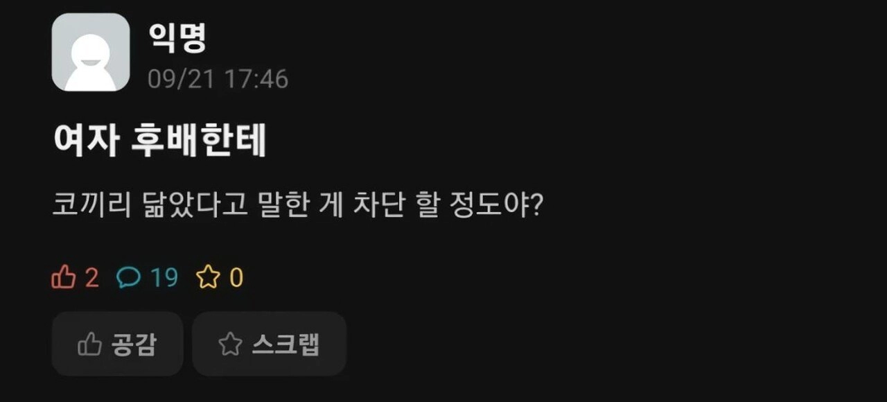 여자 후배한테 코끼리 닮았다고 했다가 차단당함
