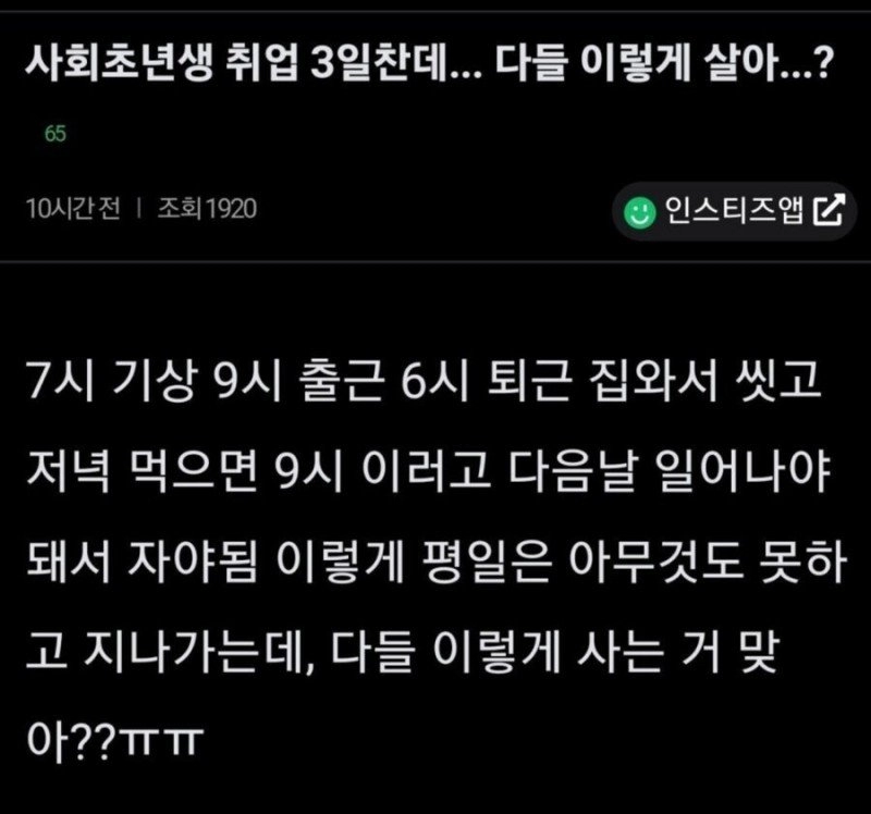 취업 3일차만에 현타온 사회초년생