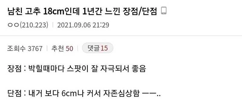 소중이 큰 남친 1년간 만나고 느낀 장단점