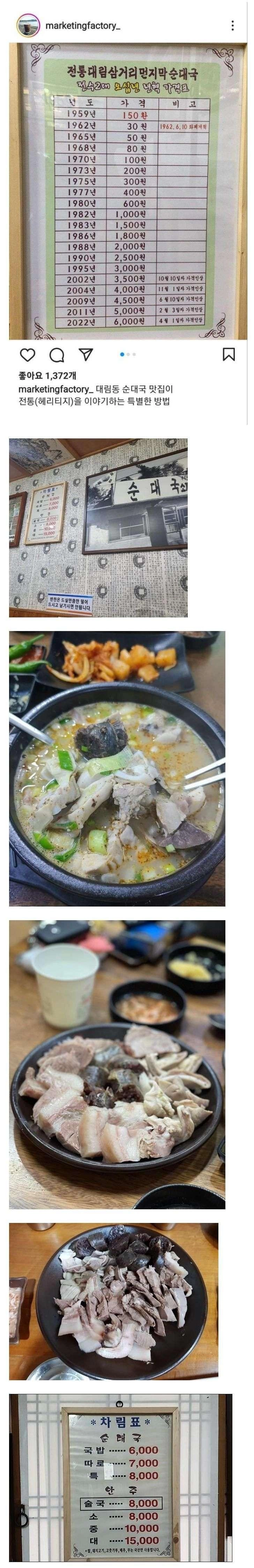 가격표가 말해주는 순대국집 역사