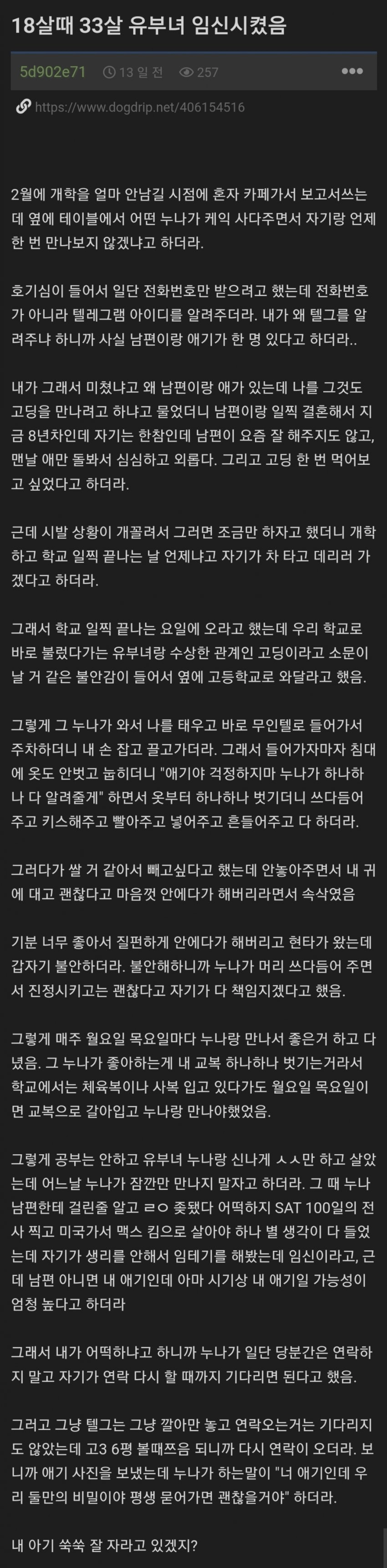 18살 고딩이 33살 유부녀 임신시킨 썰