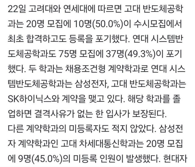 대기업 취업이 보장되는 대학교 학과 입결