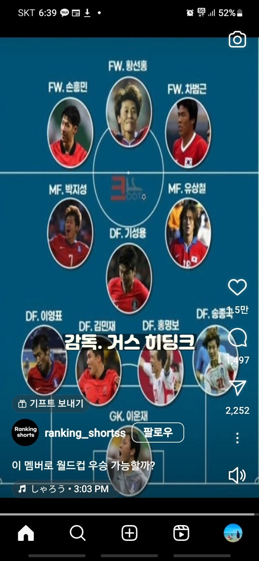 이 멤버로 월드컵 우승 가능? 대한민국 역대 베스트11