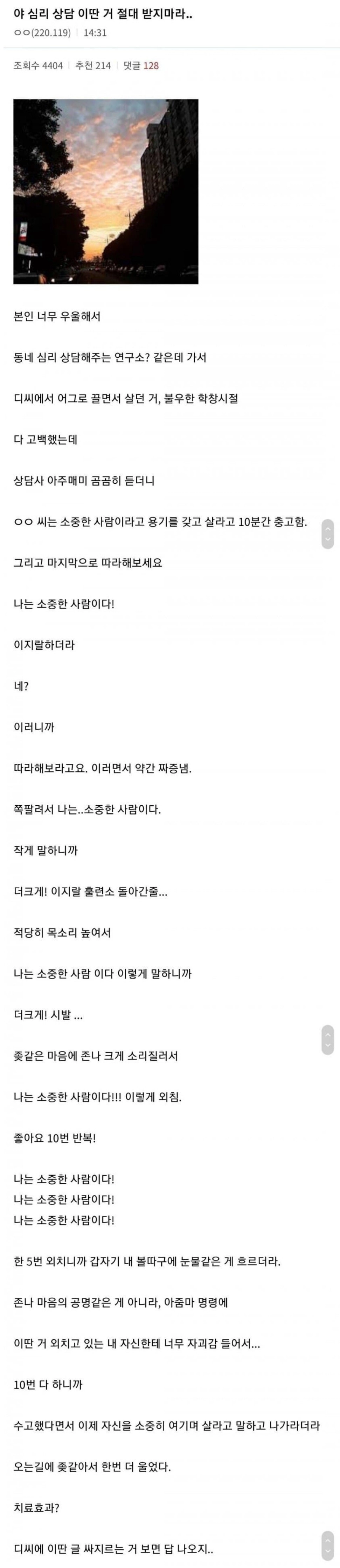 심리상담 절대 받지 말라는 디시인