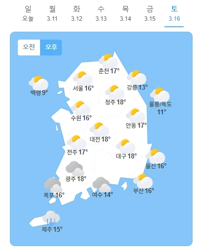 이번주 목,금,토 전국 날씨 ㄷㄷ
