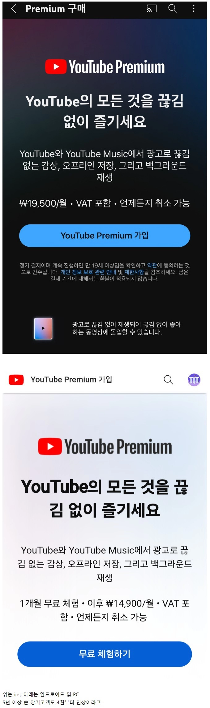 갈 데까지 간 유튜브 프리미엄 가격