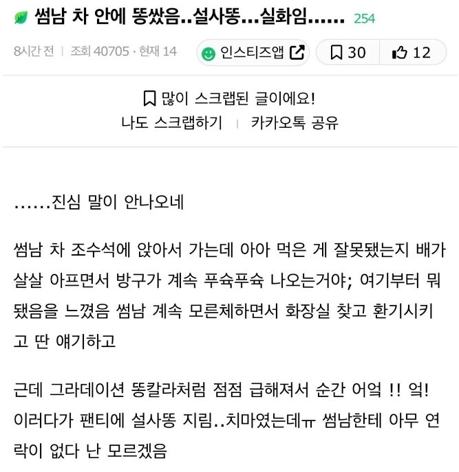 썸남 차 안에 설사똥 지려버린 누나