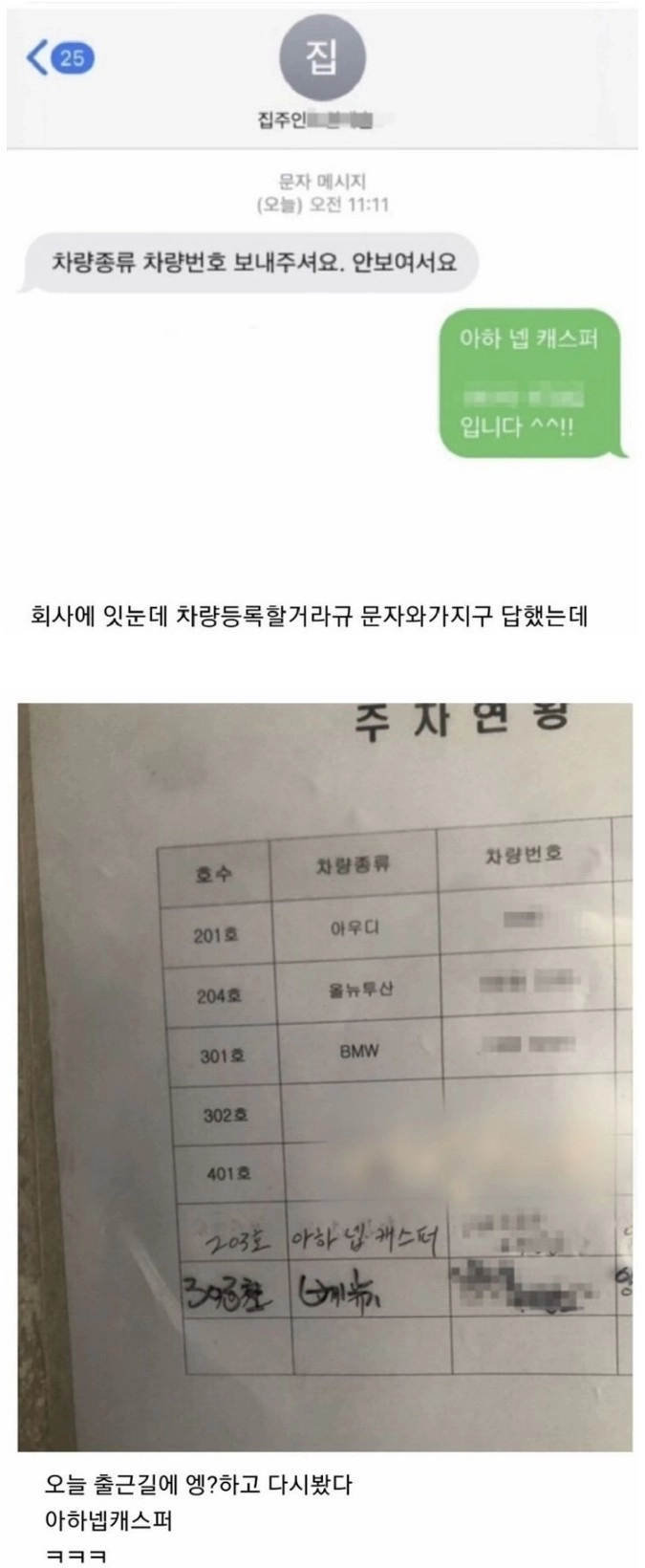 집주인 사모님과 문자 후 벌어진 일