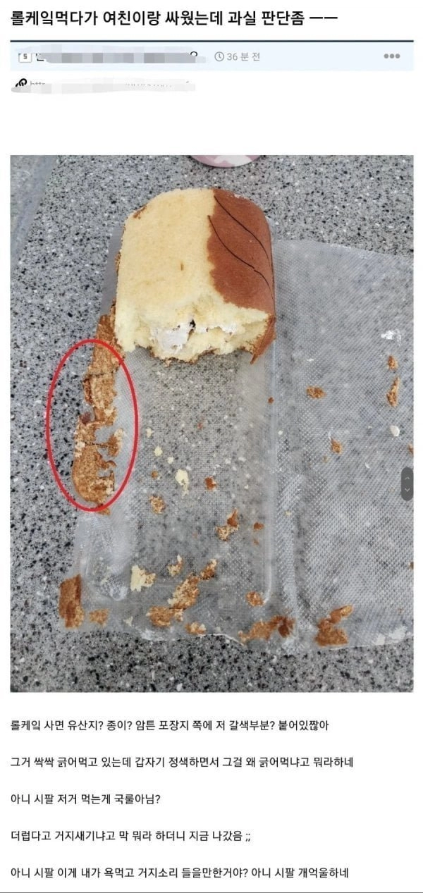 롤케이크 먹다가 여친이랑 싸움