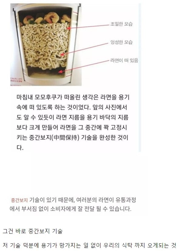 컵라면에서 큰 역할을 하는 기술