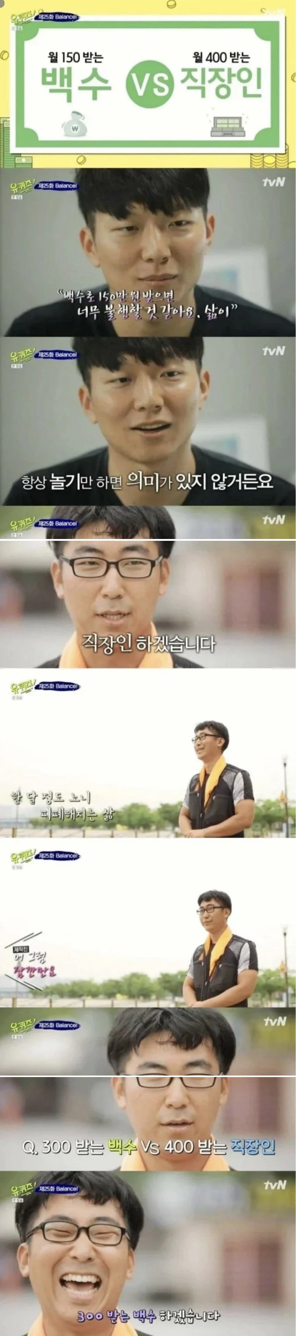 월 150 받는 백수 VS 월 400 받는 직장인 결과