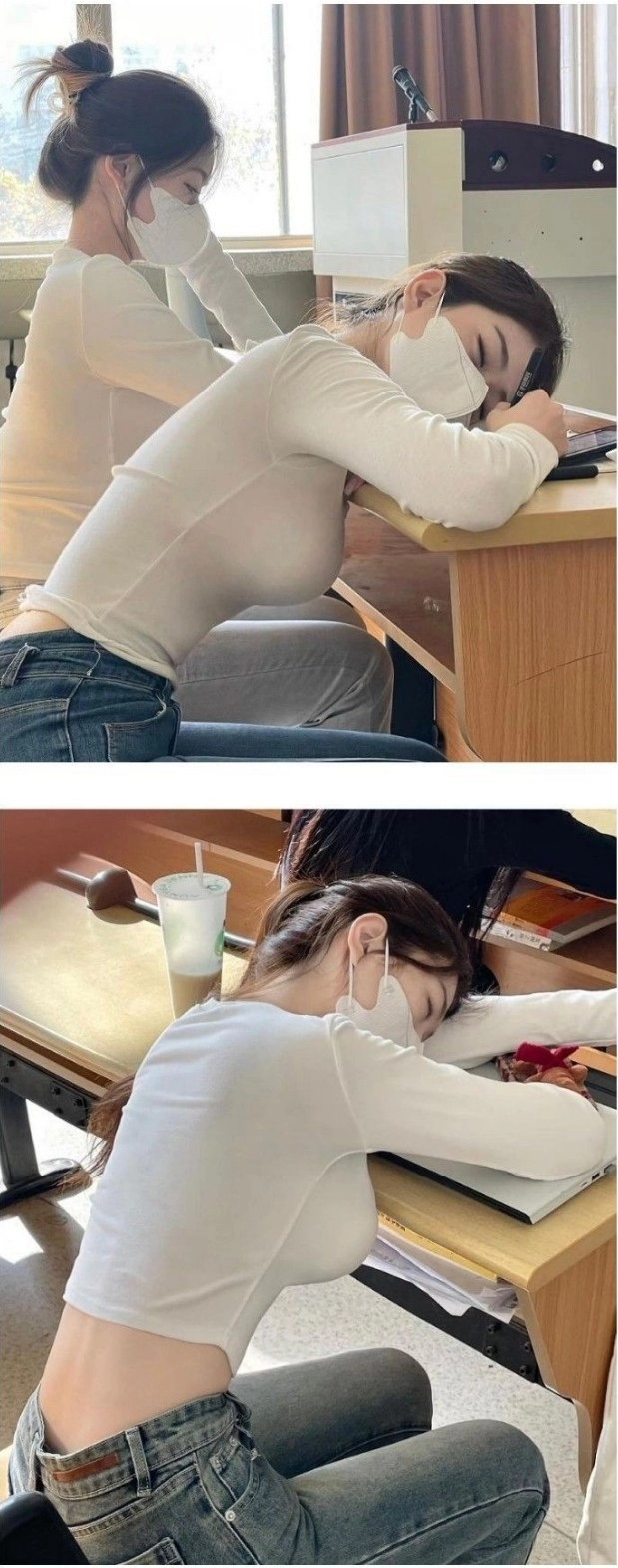 수업시간에 졸고 있는 여대생들