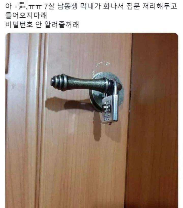 빡쳐서 집 문잠근 7살 남동생