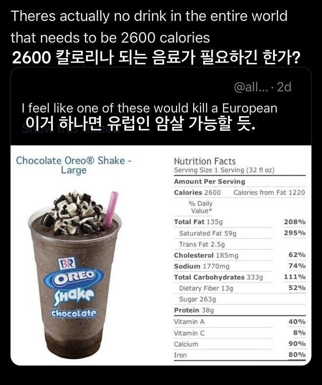 무려 2,600칼로리짜리 음료
