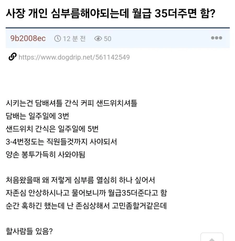 사장 개인 셔틀하는데 월급 35만원 더준다면 함?
