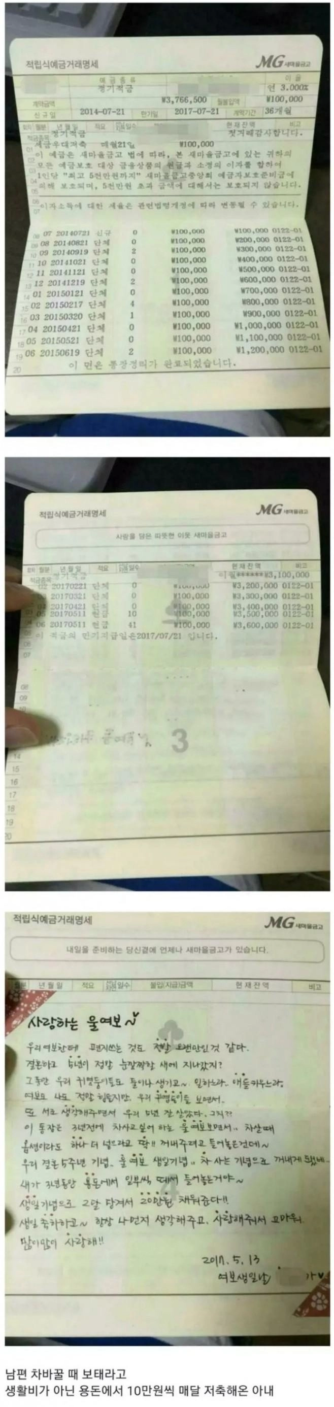 남편 몰래 매달 10만원씩 저축해온 아내