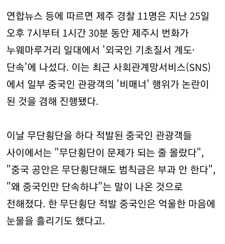 '무단횡단 왜 잡냐' 중국인들 폭발