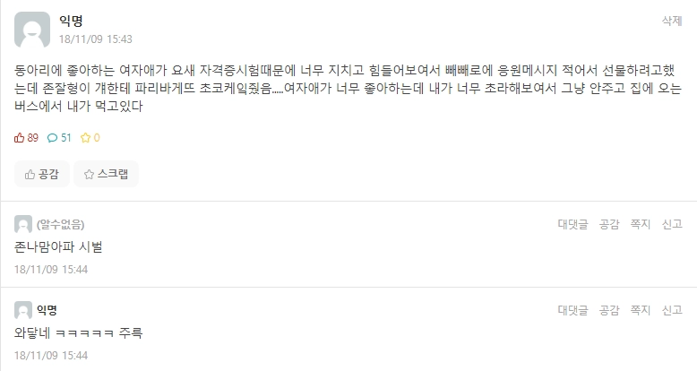 짝녀에게 빼빼로를 주려던 대학생