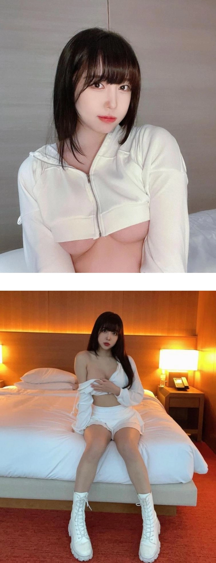 박하악 언더붑 노출 크롭후드 검정 끈비키니 엉덩이