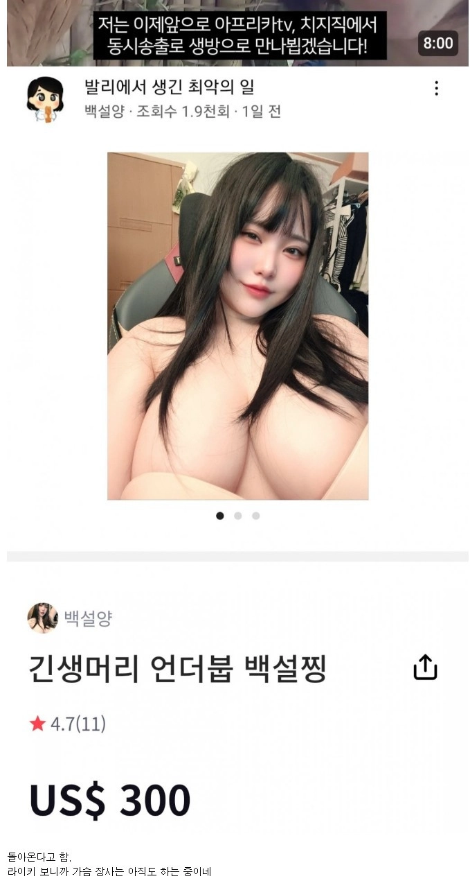 가슴으로 풍 쓸어담는 백설양 방셀