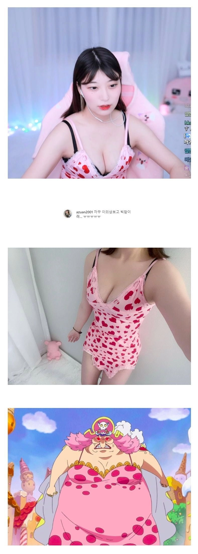 원피스 빅맘 의상이라 놀려 속상한 여캠