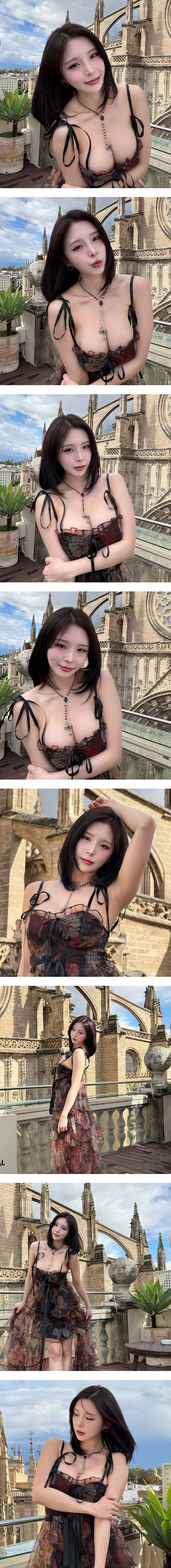 꽃빵 꼭노 슬립 입고 유럽 돌아다니다 반쯤 노출돼 난리