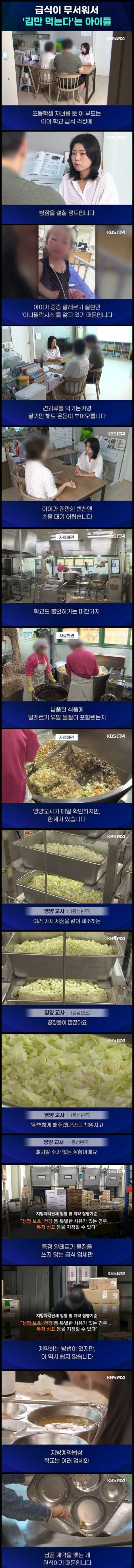 학교 급식이 무서워서 김만 먹는 아이