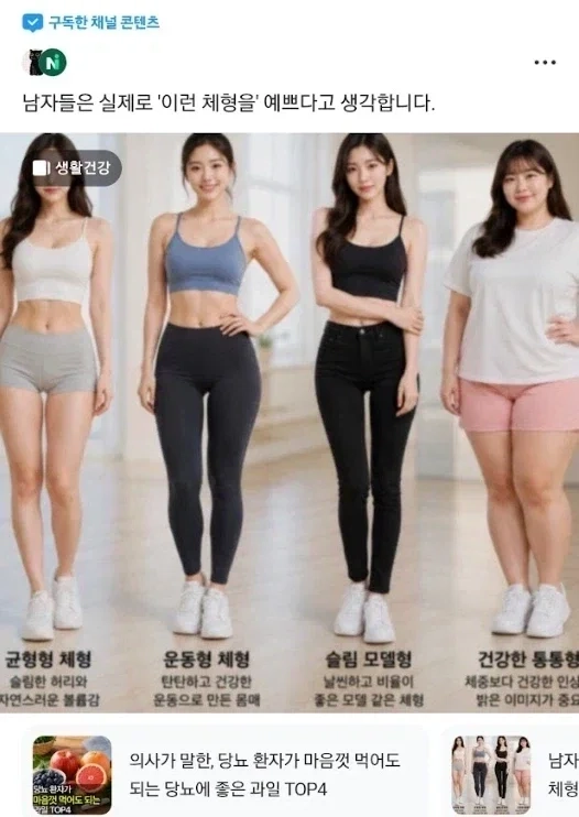 남자가 예쁘다고 생각하는 여자 체형