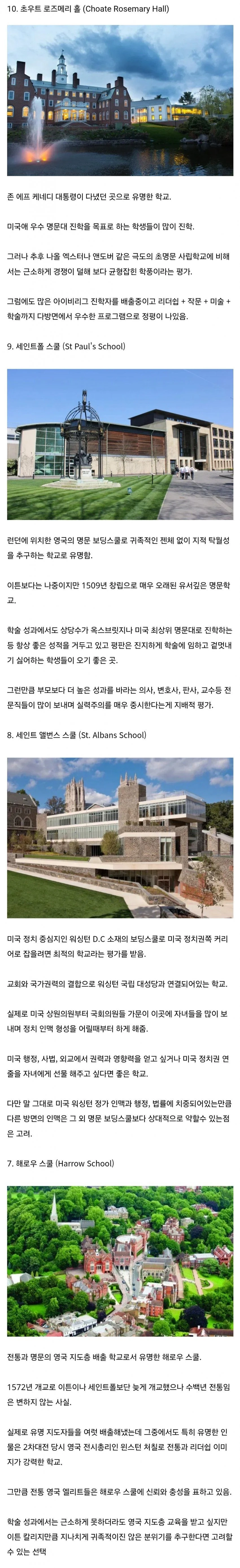 세계 명문 사립학교 TOP 10
