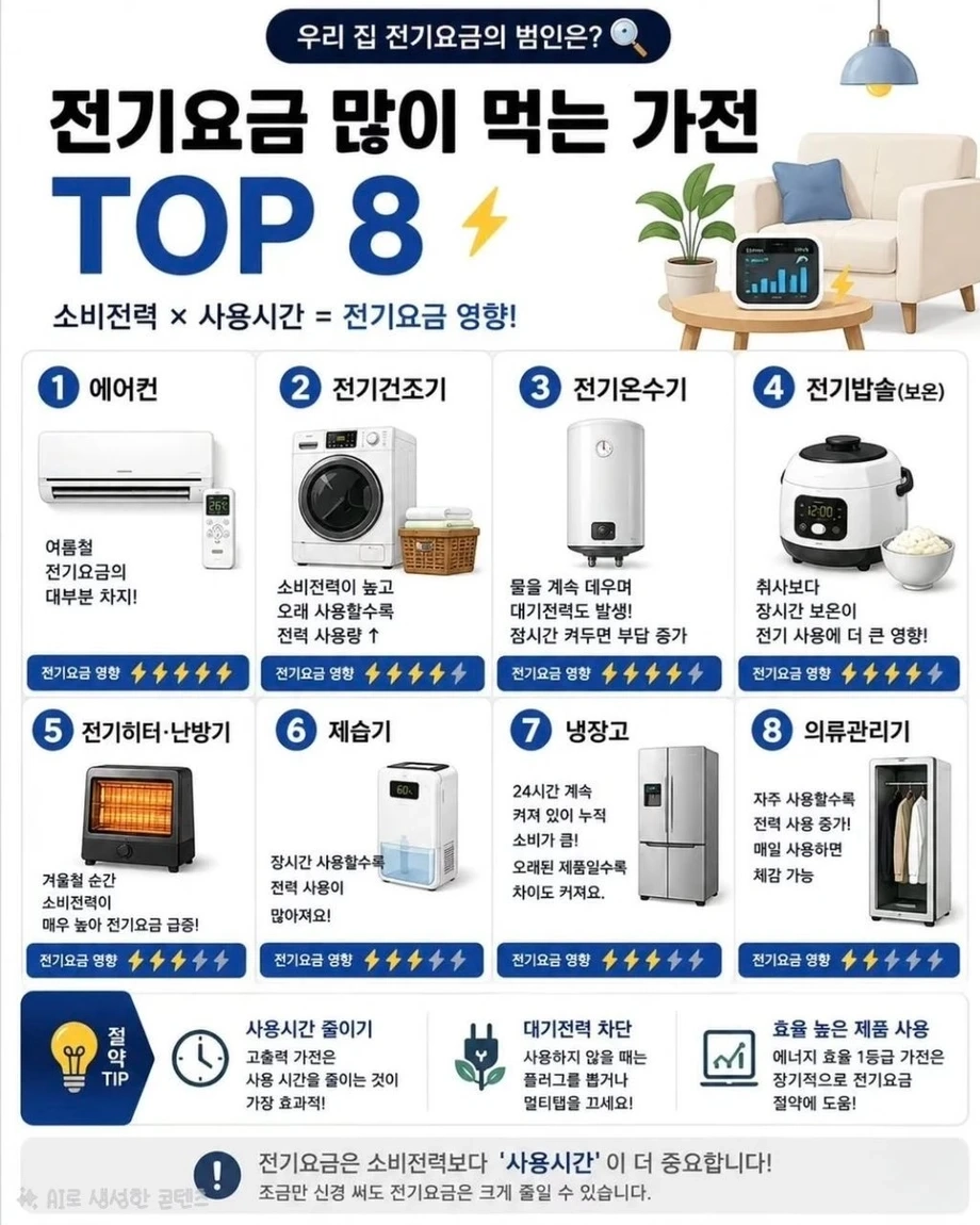 전기요금 많이 먹는 가전 TOP 8