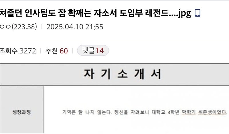 인사팀 잠 확깨는 자소서 도입부