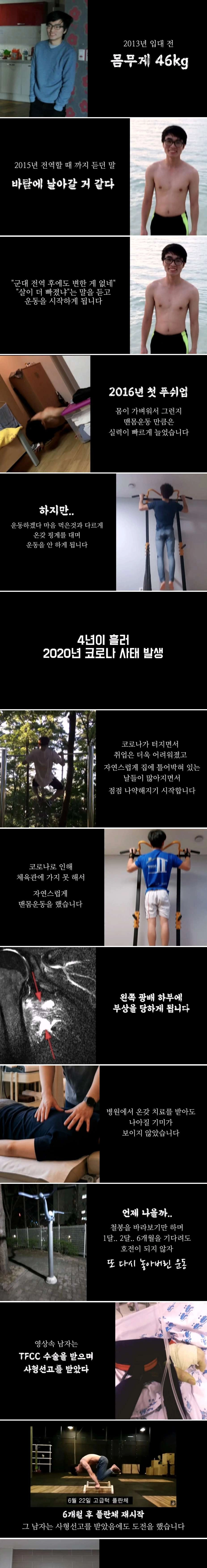 몸무게 46kg 남성의 3674일간의 헬스 기록