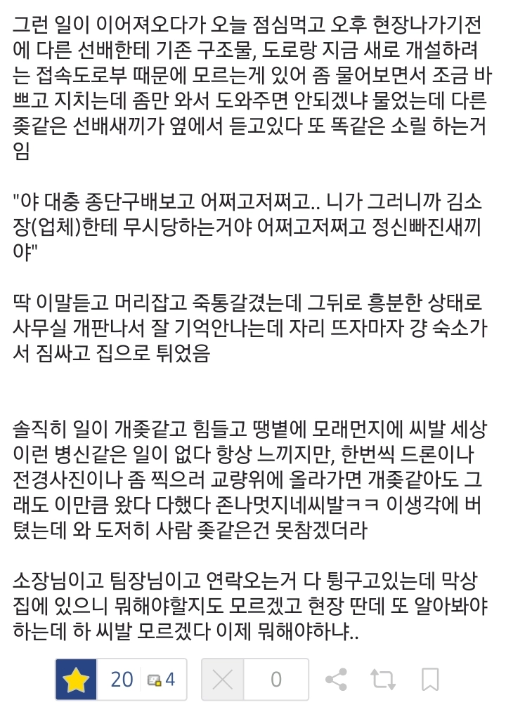 막말하는 선배 죽통 갈겨버렸다는 토목공학 갤러